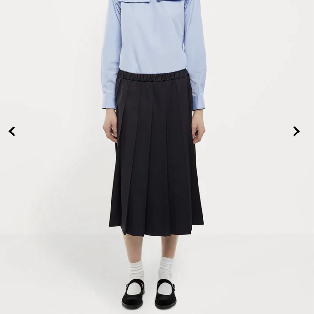 Comme Des Garçons Girl Navy Pleated Wool Skirt